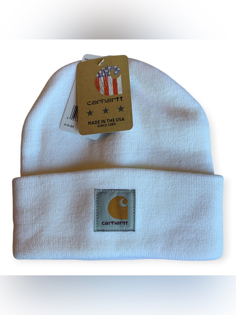 Carhartt Winter White Knit Beanie with Gold Logo Patch